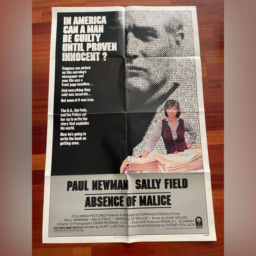 Vintage Original Absence of Malice Movie Theatrical Poster